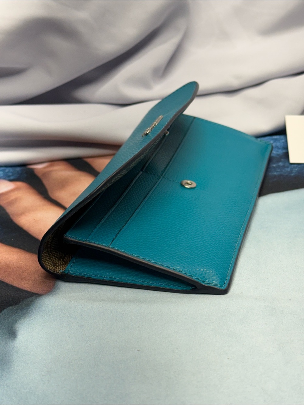 (new+card) COACH Leather Sig Teal Blue/Green Leather Continental Flap Wallet - Picture 7 of 8